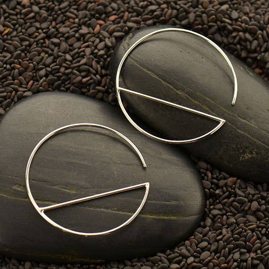 Nina Designs - Sterling Silver Hoop Earrings - Wire Horizon Line 30x30mm