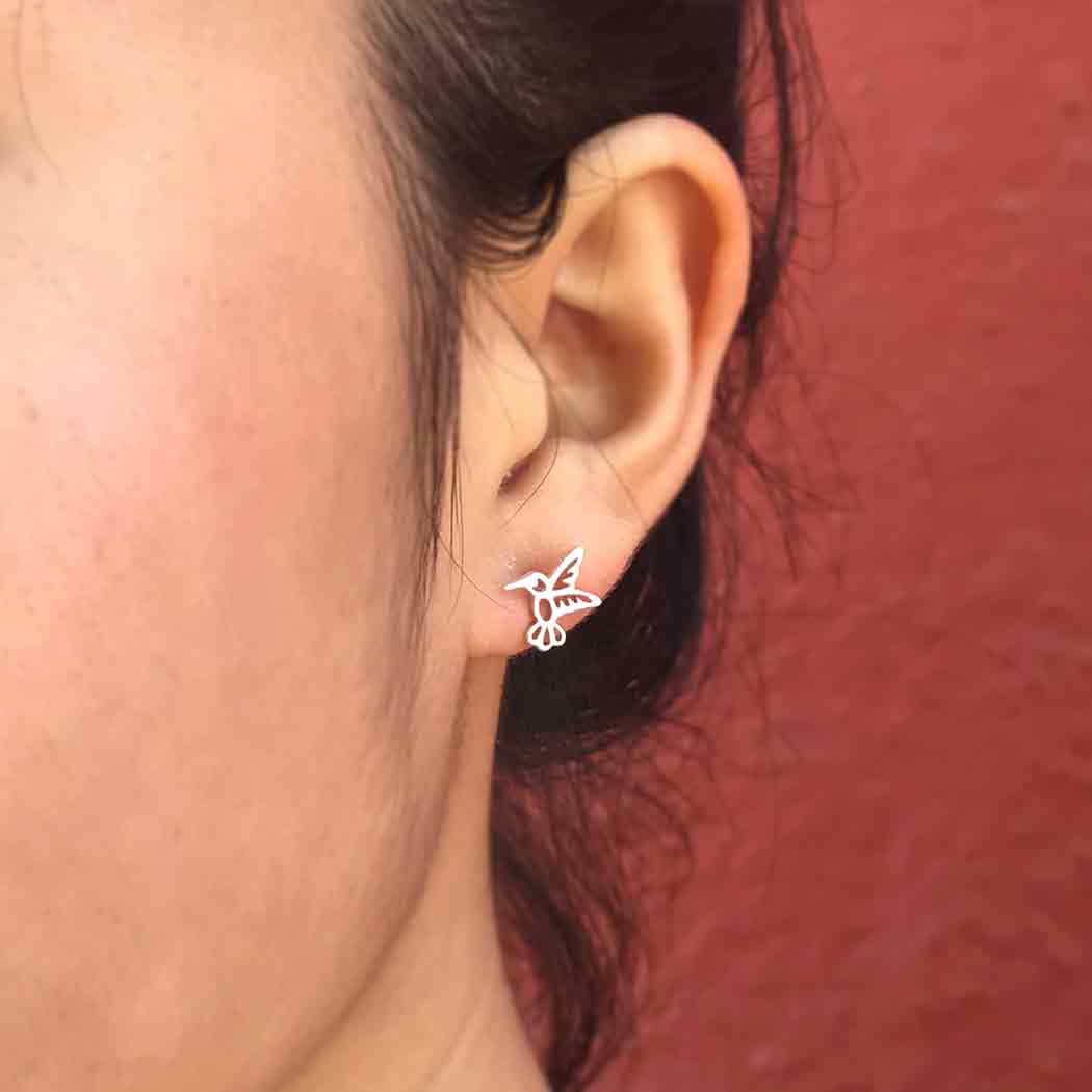 Nina Designs - Sterling Silver Hummingbird Post Earrings 10x10mm