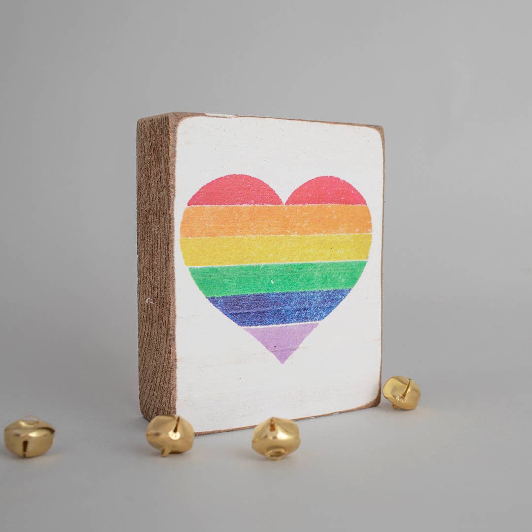 Rainbow Heart Decorative Wooden Block