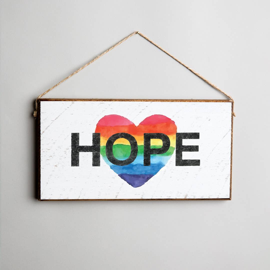 Rainbow Hope Heart Twine Hanging Sign.