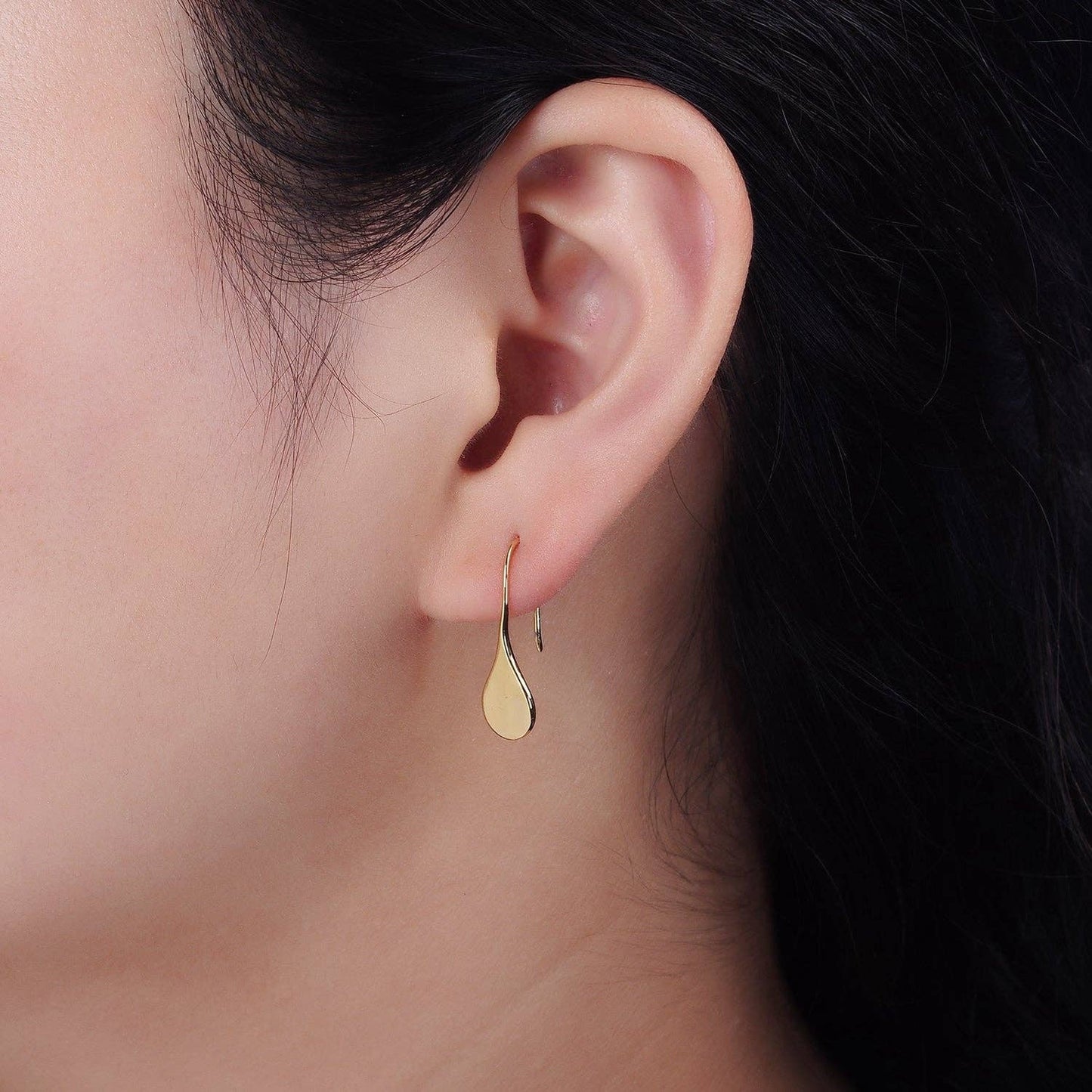 Gold Teardrop Minimalist Hook Earrings