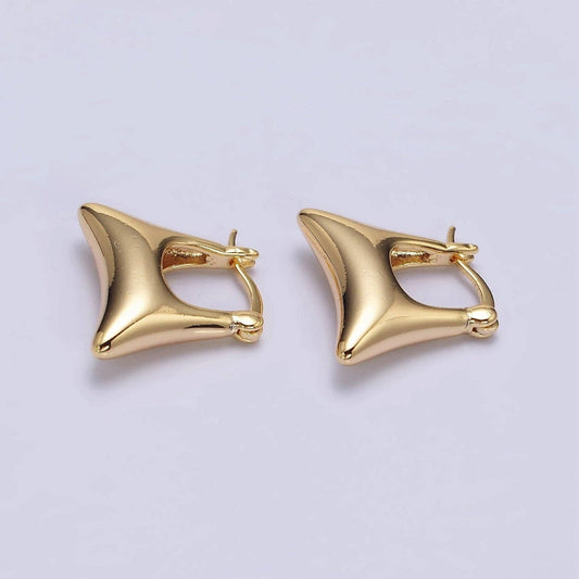 Gold Curved Chubby Square Huggie Earrings