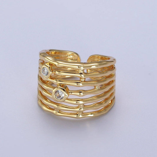 Gold Wide Bamboo Statement Ring |