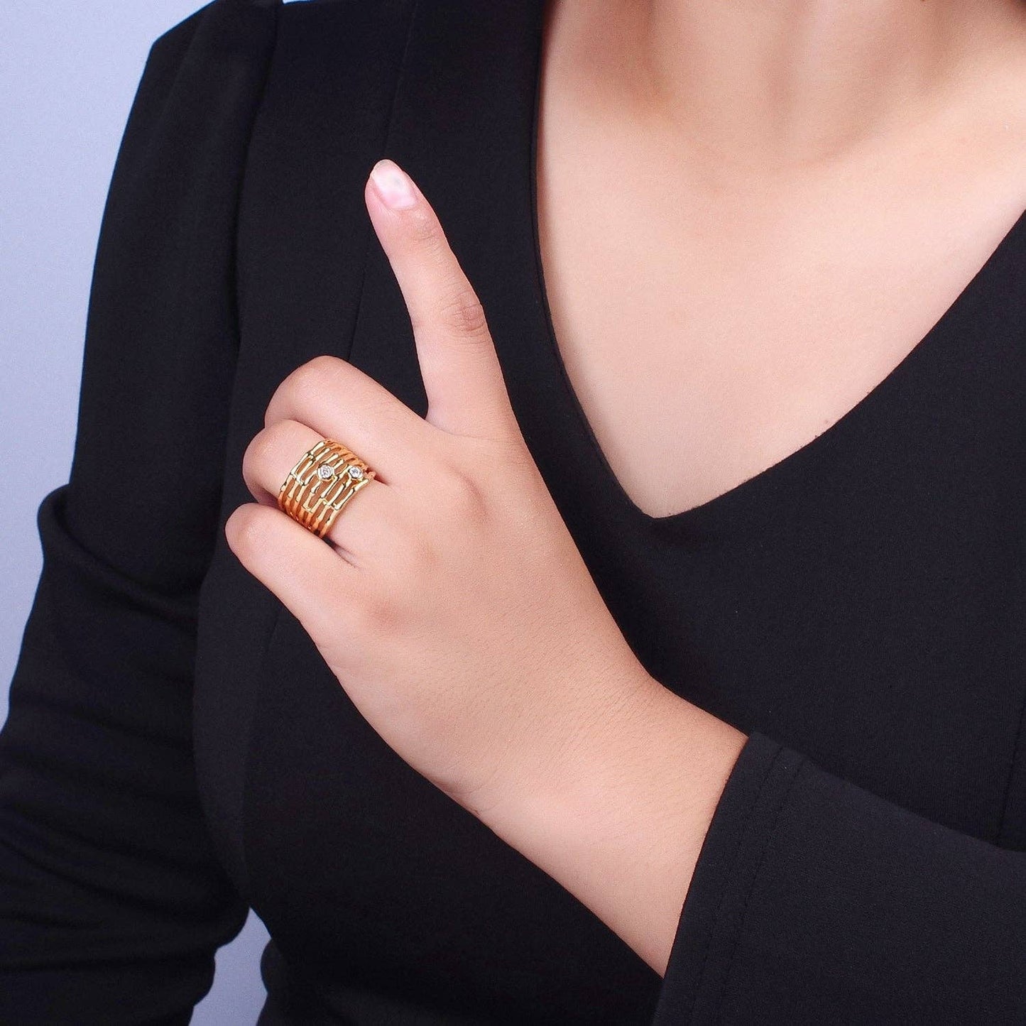 Gold Wide Bamboo Statement Ring |