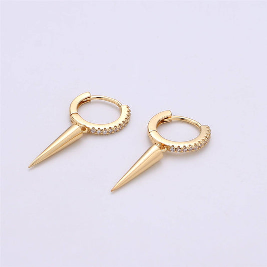 Gold Dangle Spike Earrings with CZ hoop huggies