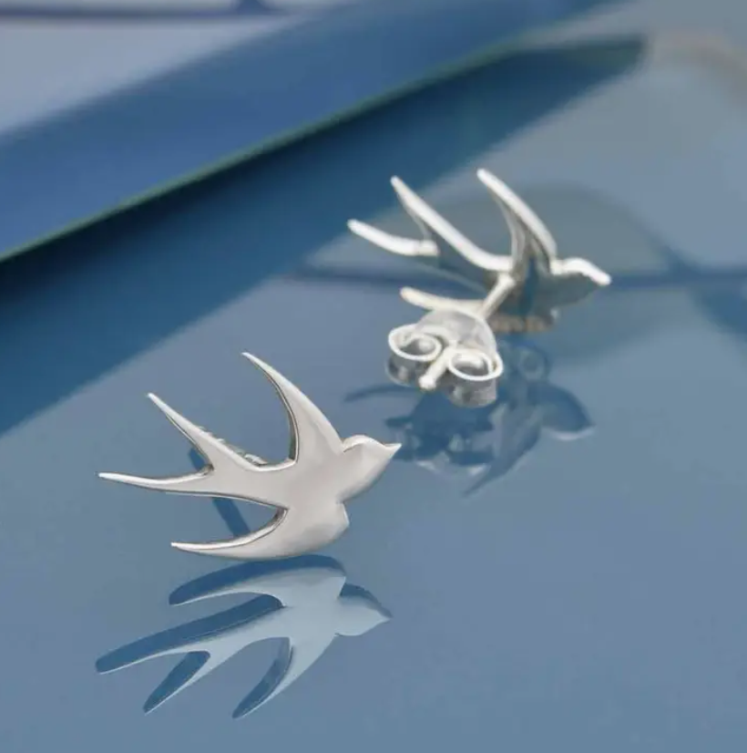 Nina Designs - Sterling Silver Swallow Post Earrings 9x13mm