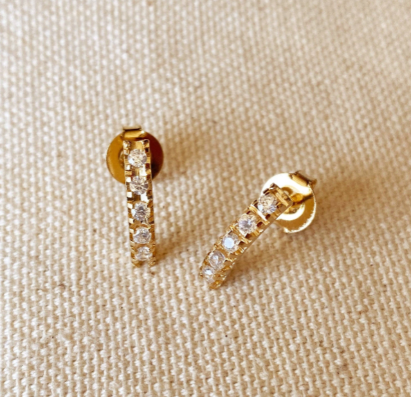 Gold Curved Bar Crystal Stud Earrings