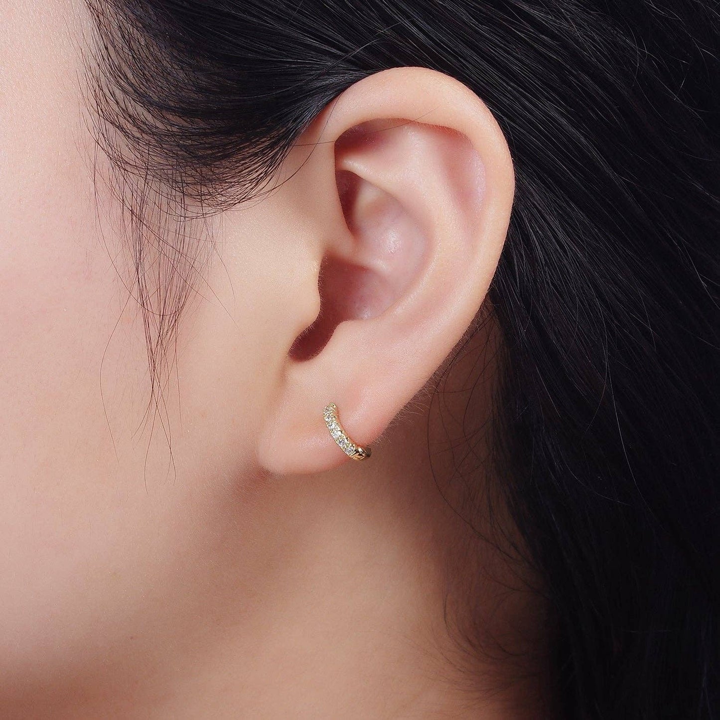 Gold Tiny CZ Huggie Earrings