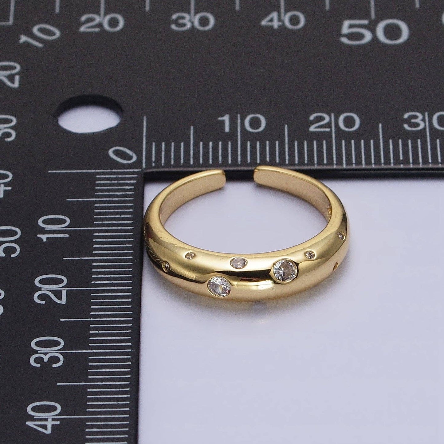 Gold Bubble Round CZ Band Ring