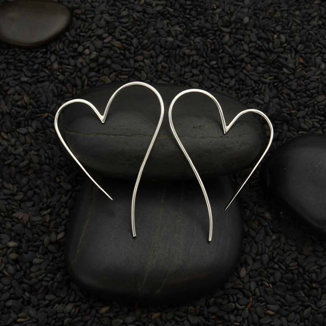 Nina Designs - Sterling Silver Wire Heart Hoop Earrings 39x28mm
