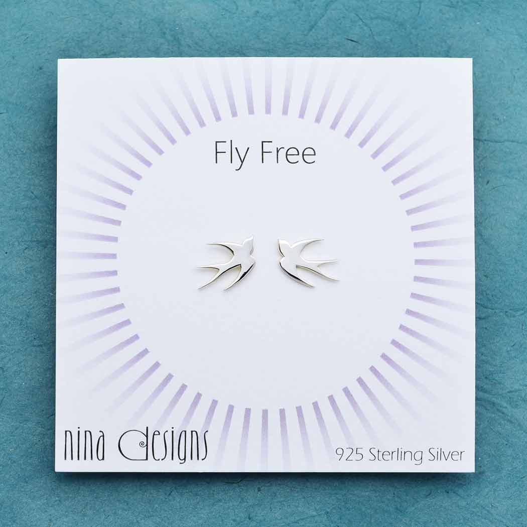 Nina Designs - Sterling Silver Swallow Post Earrings 9x13mm