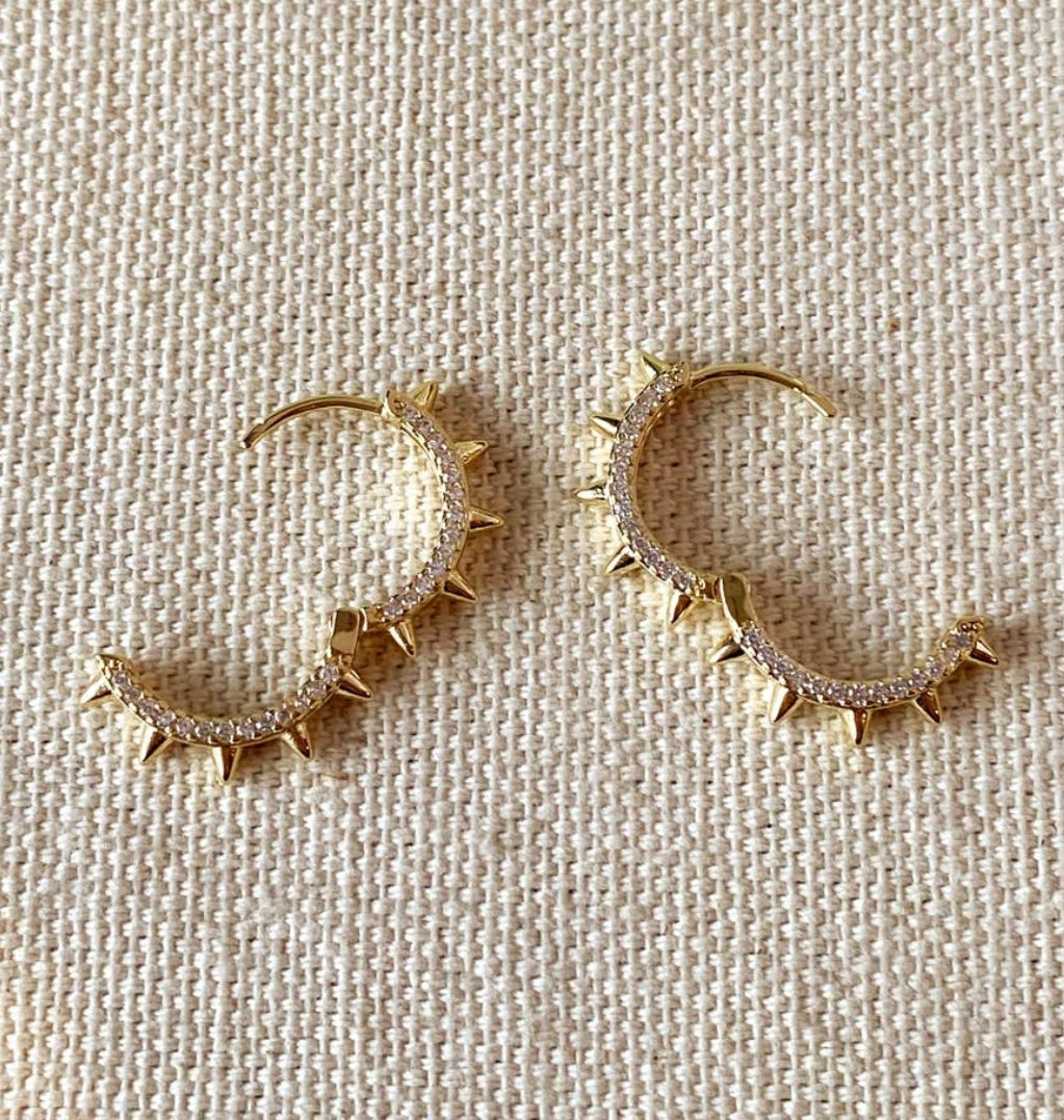 Gold Spike Hoop Earrings With Cubic Zirconia