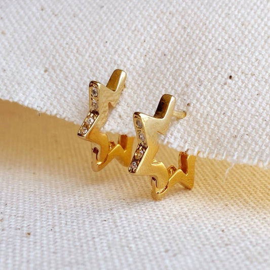 Gold Star Shape Earrings with CZ