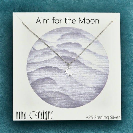 Nina Designs - Sterling Silver Crescent Moon Necklace 18 Inch